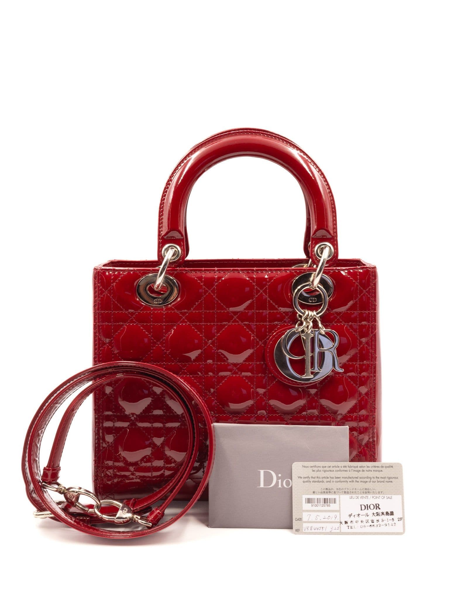 Torebka Lady Dior Medium Red Patent Cannage Calfskin