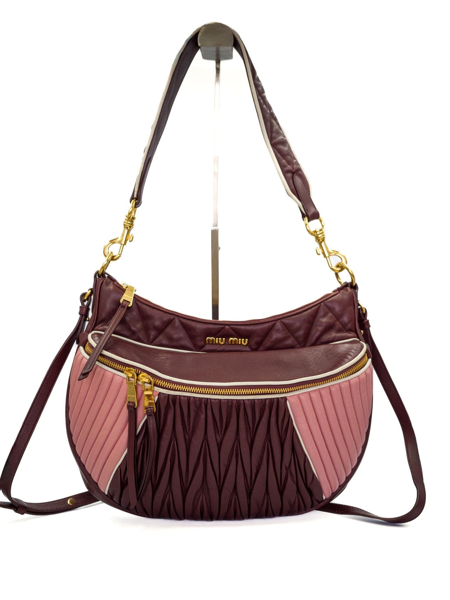 Torebka Miu Miu Nappa Matelasse Rider Shoulder śliwkowa i różowa