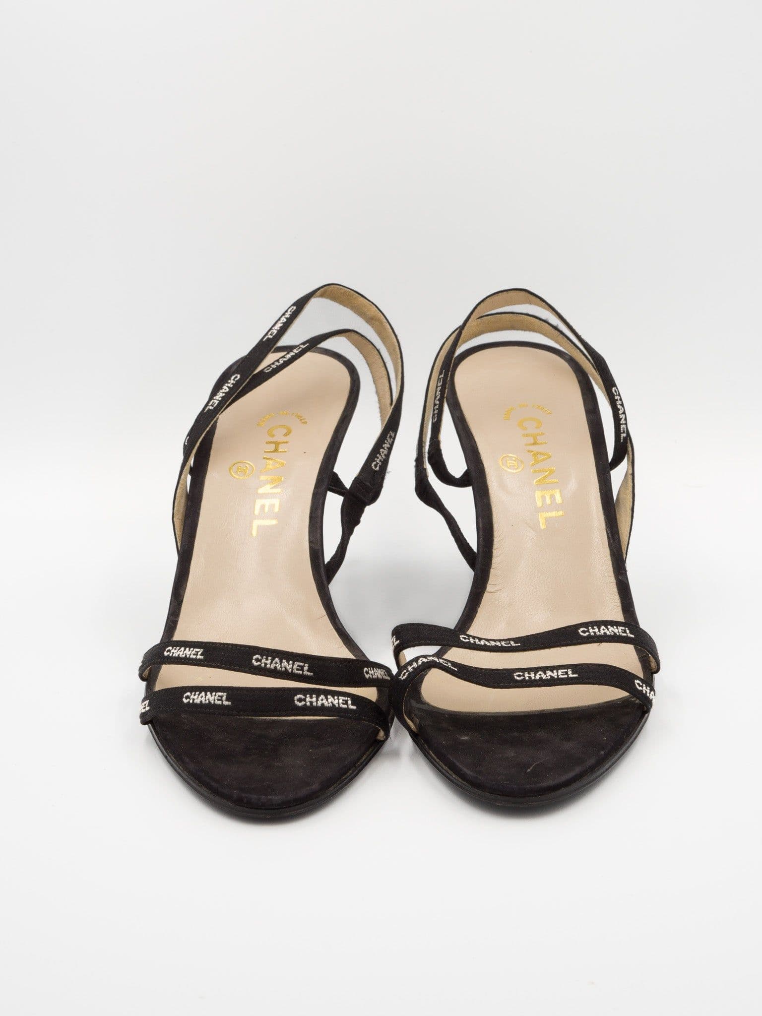 Chanel satynowe sandały z logo (40)