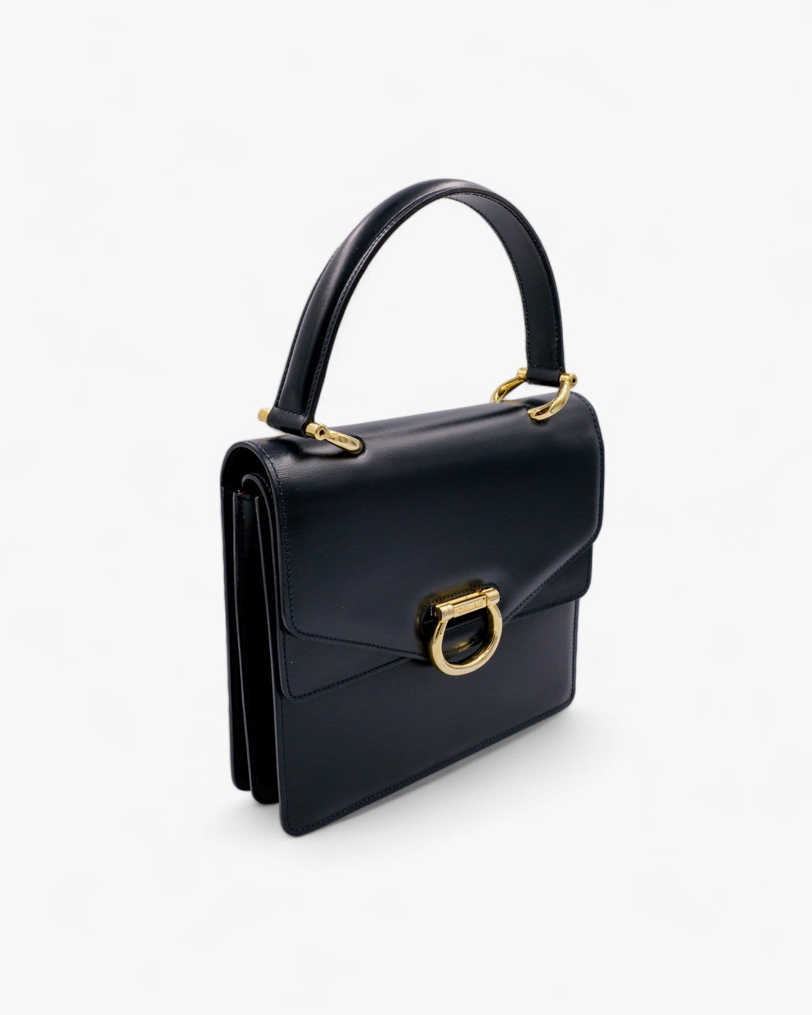 Céline Gancini Double Flap Vintage Granatowa