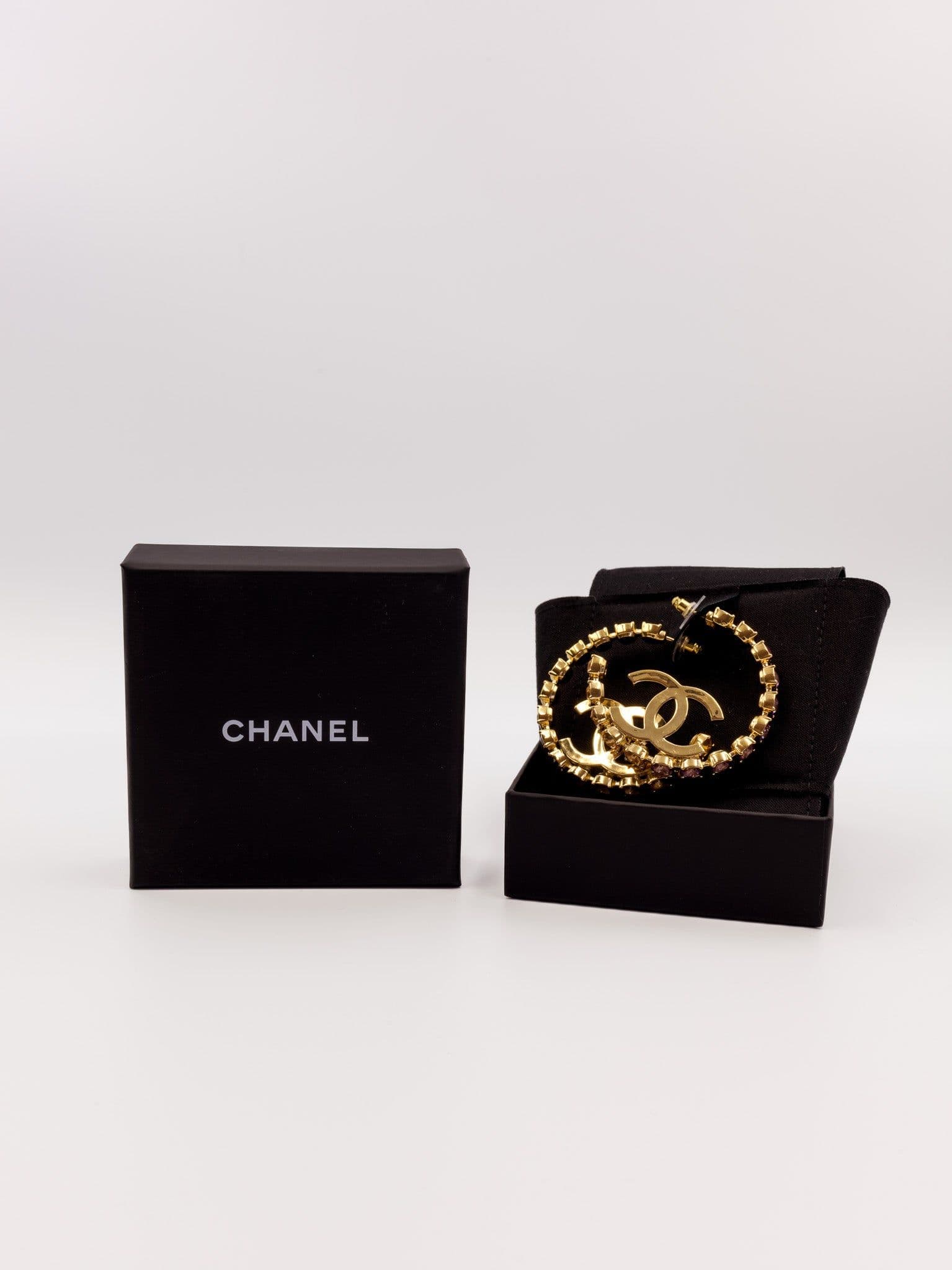 Chanel duże kolczyki koła z logo i różowymi kryształami ombré